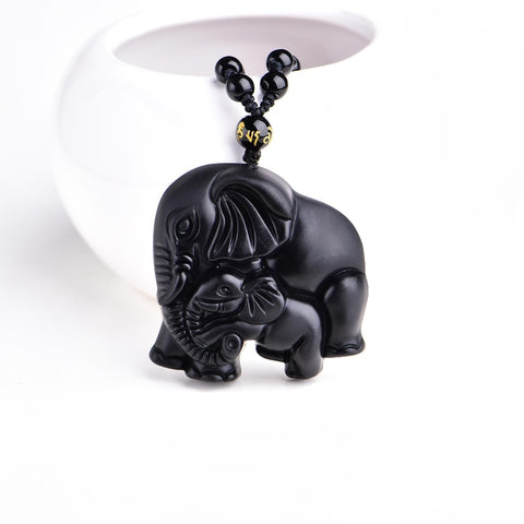 Black Obsidian Mother Baby Elephant