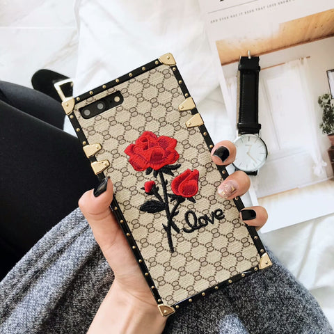 Luxury square embroidery 3D rose phone case for Samsung Galaxy S8 S9